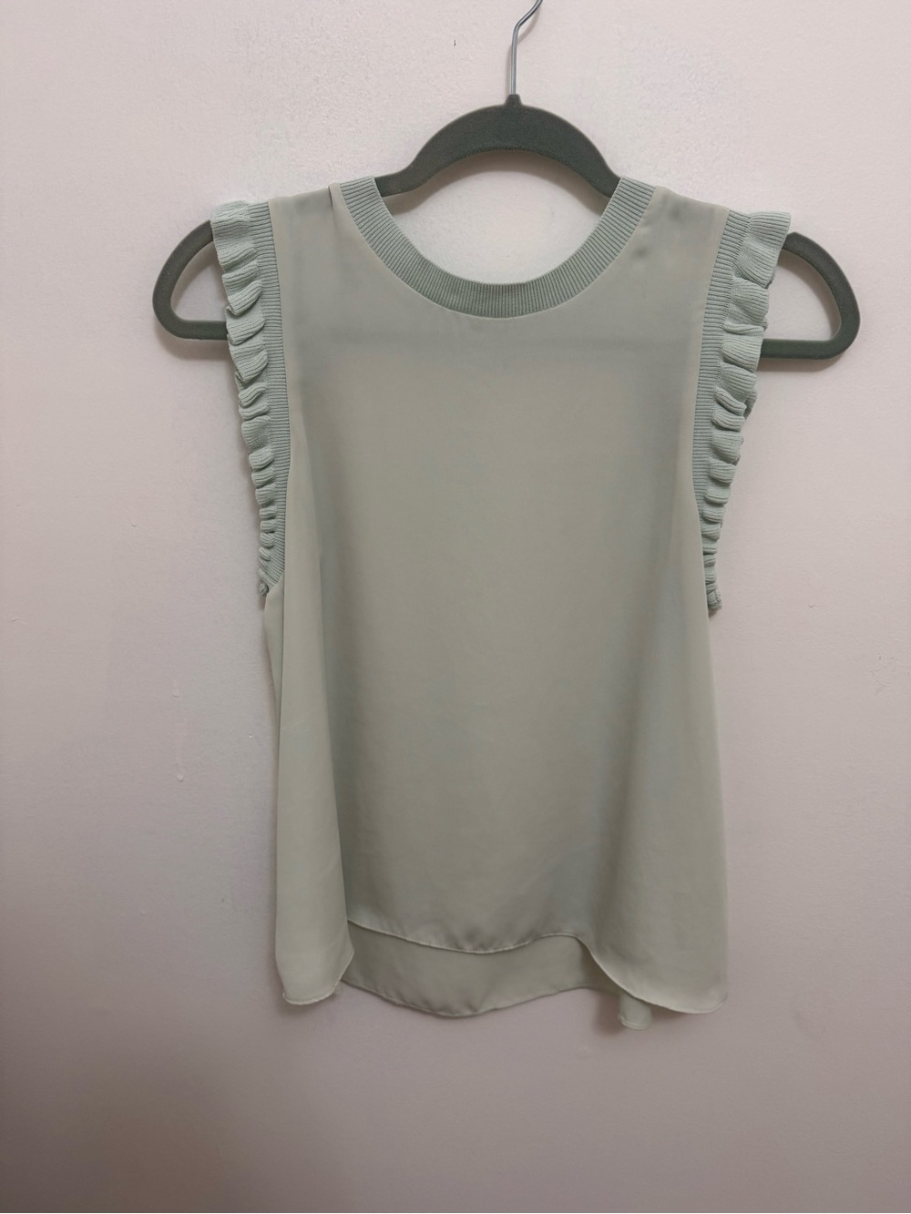 Current Air Sleeveless Ruffle-Trim Camisole in Sage Green